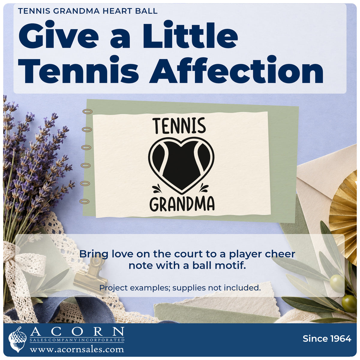 A finished handmade project stamped with the Tennis Grandma Heart Ball Pre-Inked Stamp – Slim, ideal for courtside album page.