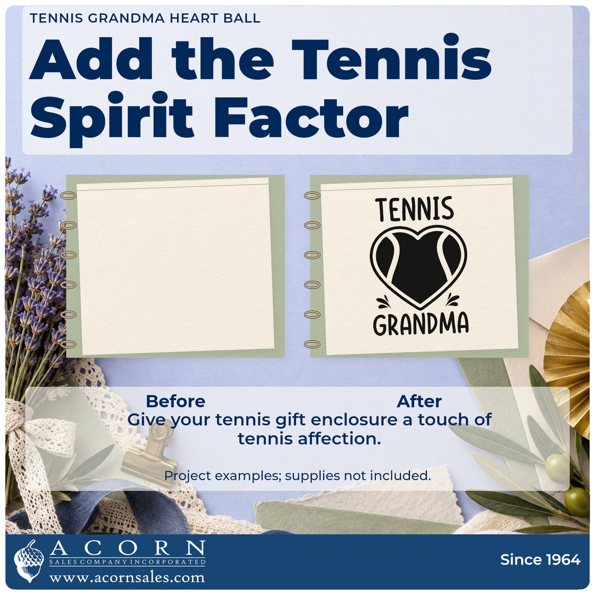 Before and after of a plain item finished with the Tennis Grandma Heart Ball Premium Wooden Stamp – Vintage Pro, a quick upgrade for framed living shelf.