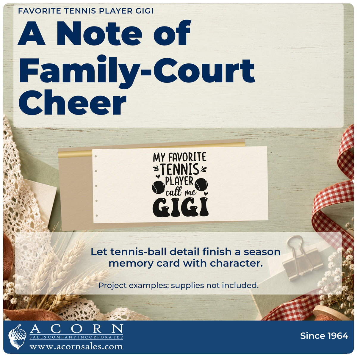 A finished handmade project stamped with the Favorite Tennis Player Gigi Compact Pre-Inked Stamp – Slim, ideal for package album page.