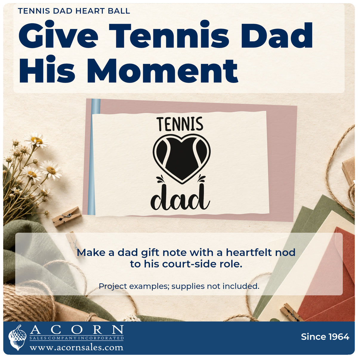 A finished handmade project stamped with the Tennis Dad Heart Ball Self-Inking Stamp, ideal for coaching album page.