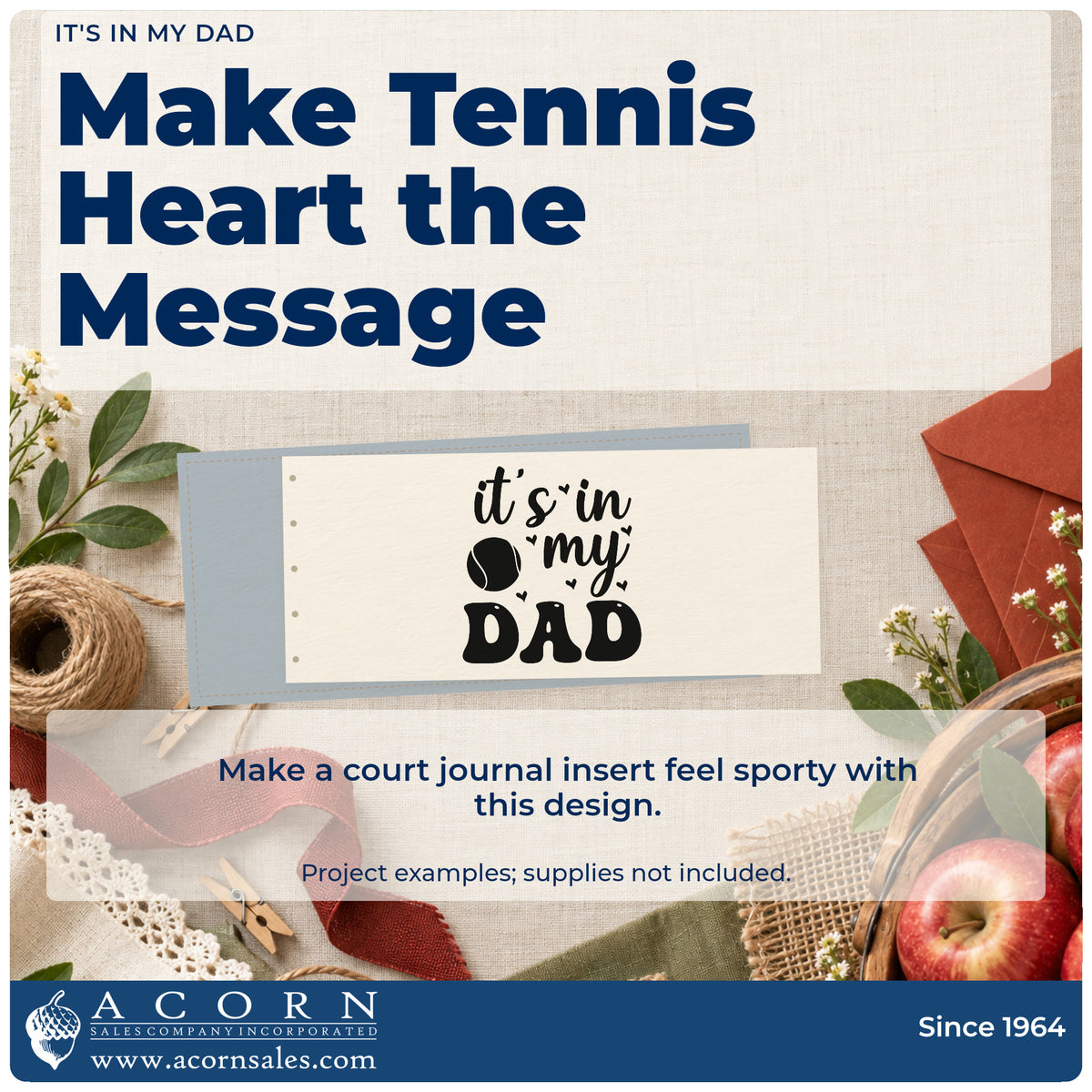 A finished handmade project stamped with the It's In My Dad Tennis Hearts Stamp – PSI Pre-Inked, ideal for family line album page.