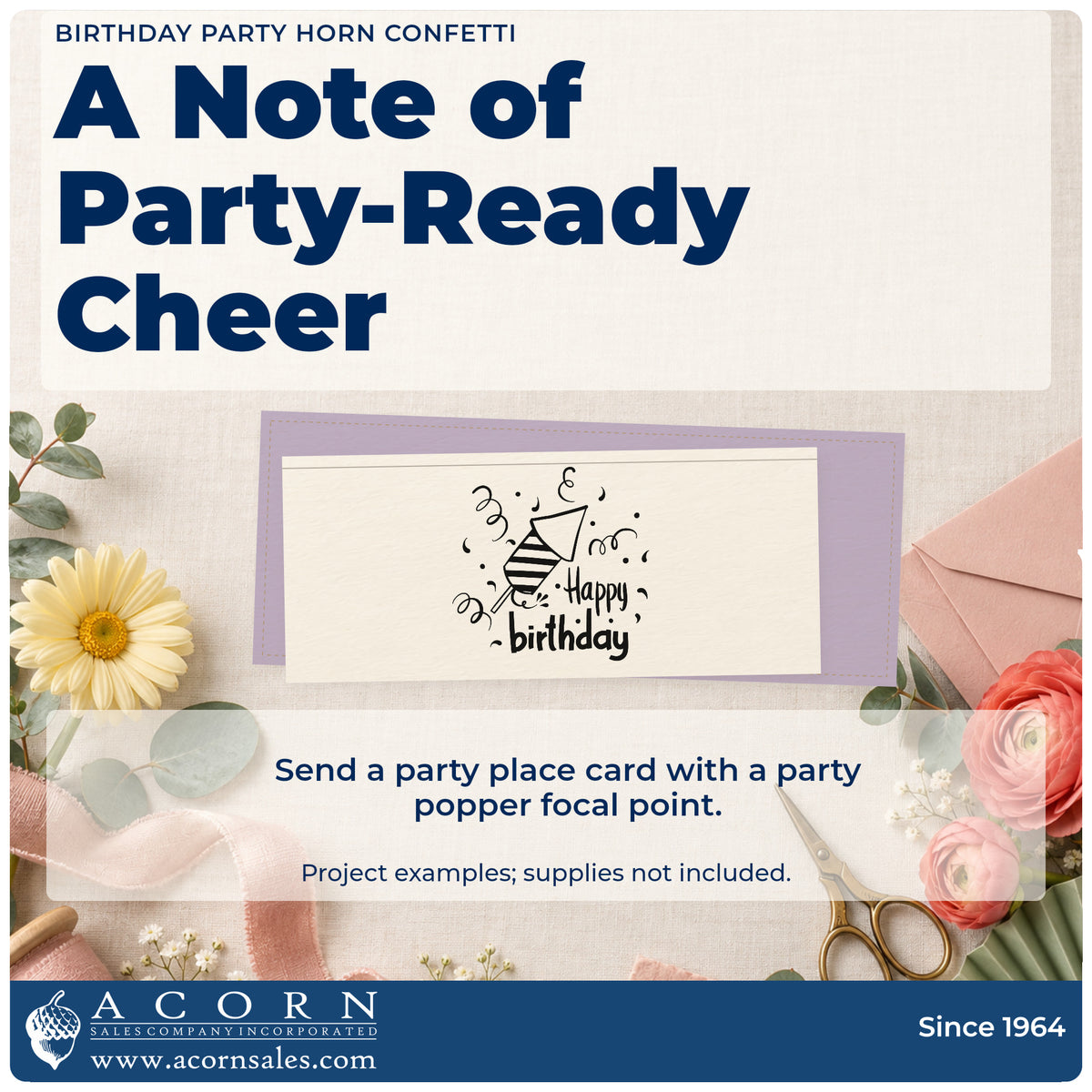 A finished handmade project stamped with the Striped Party Horn Birthday Wishes Premium Wooden Stamp – Vintage Pro, ideal for milestone album page.