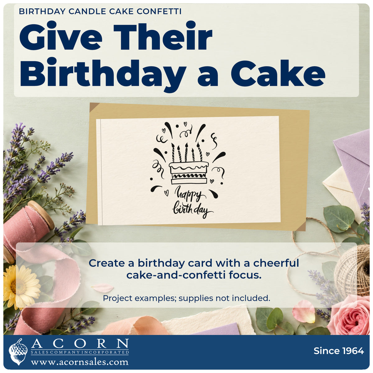 A finished handmade project stamped with the Birthday Candle Cake Confetti With Hearts Stamp – Self-Inking, ideal for office year album page.