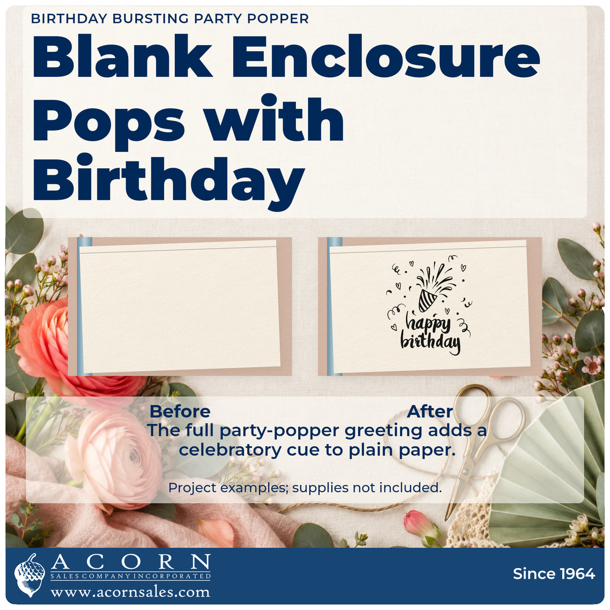 Before and after of a plain item finished with the Birthday Bursting Party Popper Confetti Wood-Mounted Rubber Stamp, a quick upgrade for framed kitchen shelf.