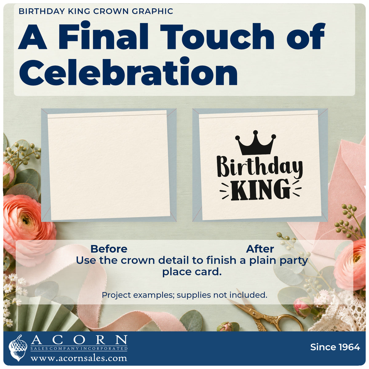 Before and after of a plain item finished with the Premium Wooden Crowned Birthday King Accent Lines Stamp – Vintage Pro, a quick upgrade for framed kitchen shelf.