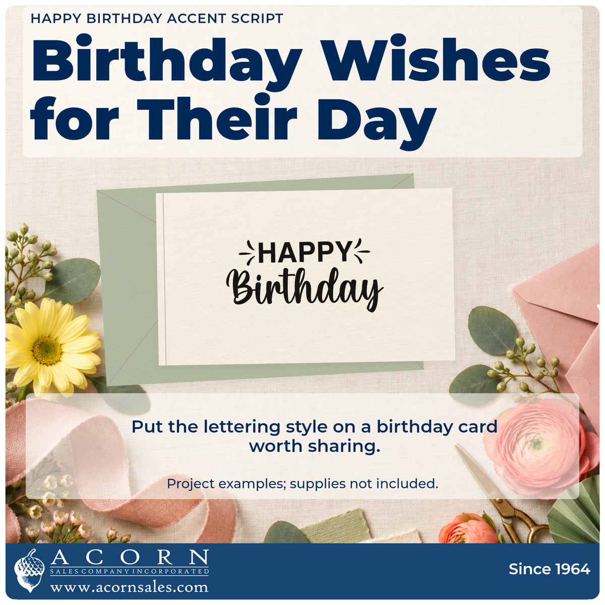 A finished handmade project stamped with the Slim Pre-Inked Happy Birthday Accent Script Stamp, ideal for studio year album page.
