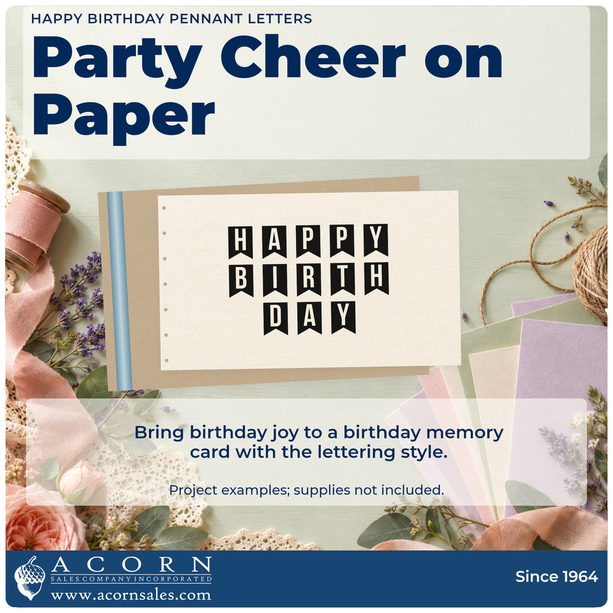 A finished handmade project stamped with the Happy Birthday Pennant Letters Self-Inking Stamp, ideal for hire year album page.