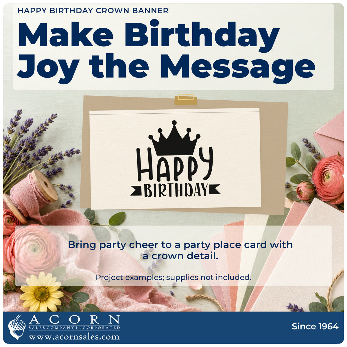 A finished handmade project stamped with the Happy Birthday Crown Banner PSI Pre-Inked Stamp, ideal for eightieth album page.