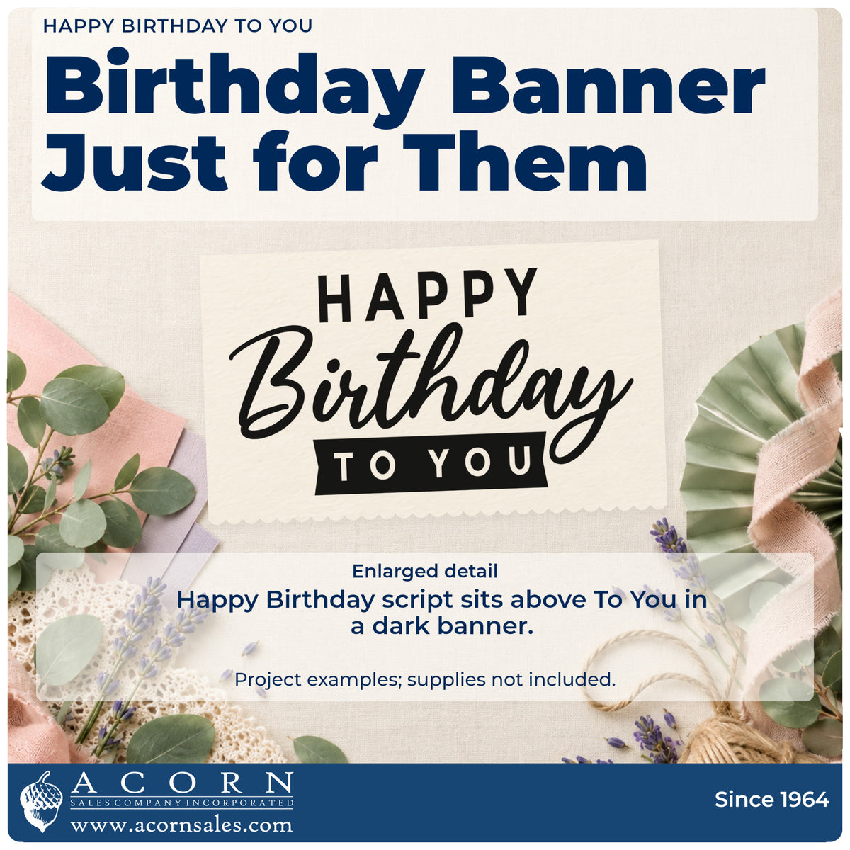 Enlarged detail of the Happy Birthday To You Pre-Inked Stamp – PSI imprint. HAPPY Birthday appears above TO YOU inside a small dark banner.