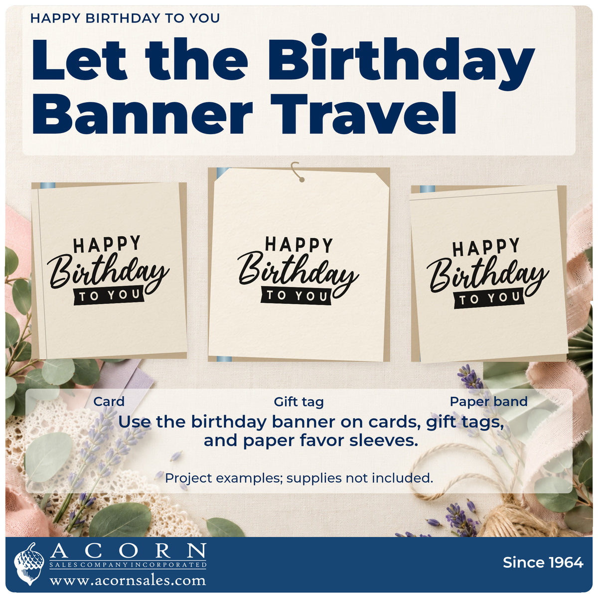 Three project examples made with the Happy Birthday To You Rubber Stamp – Duo Hand, including route plan sheet.