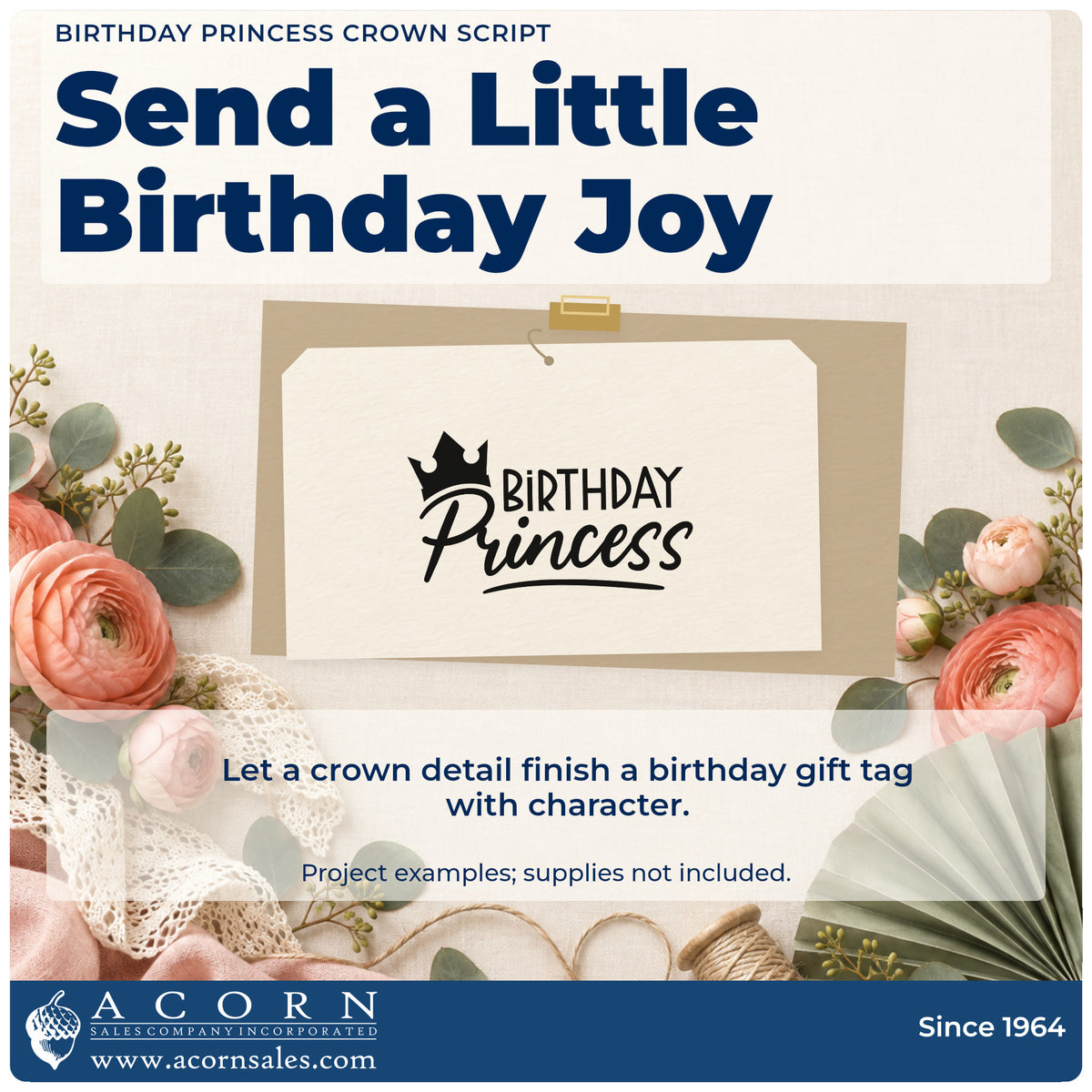 A finished handmade project stamped with the Birthday Princess Crown Script Lettering Pre-Inked Stamp – Slim, ideal for dress up album page.