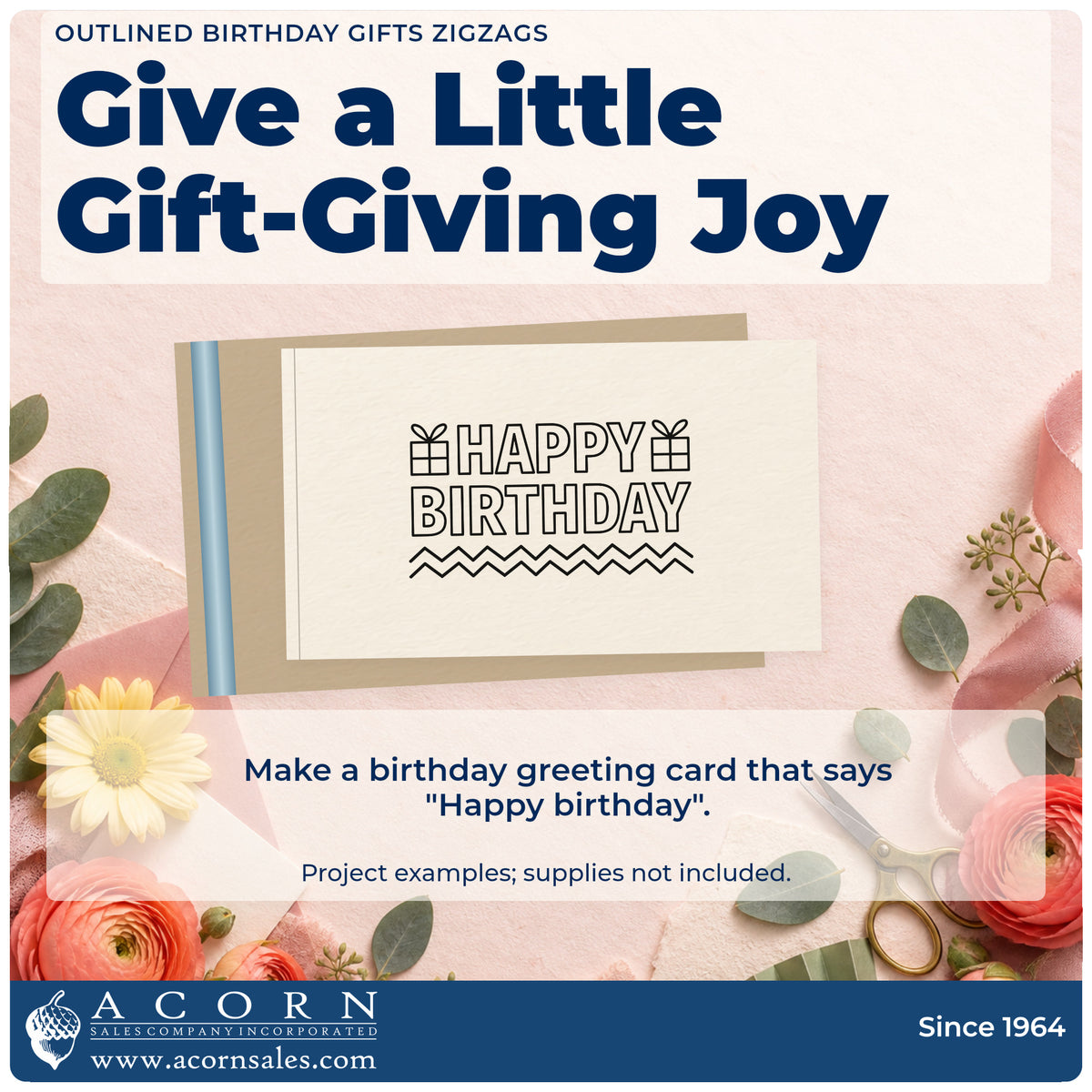 A finished handmade project stamped with the Happy Birthday Gifts And Zigzags PSI Pre-Inked Stamp, ideal for making party album page.