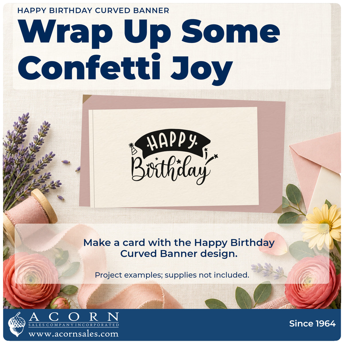 A finished handmade project stamped with the Duo Hand Happy Birthday Curved Banner Rubber Stamp, ideal for sibling album page.