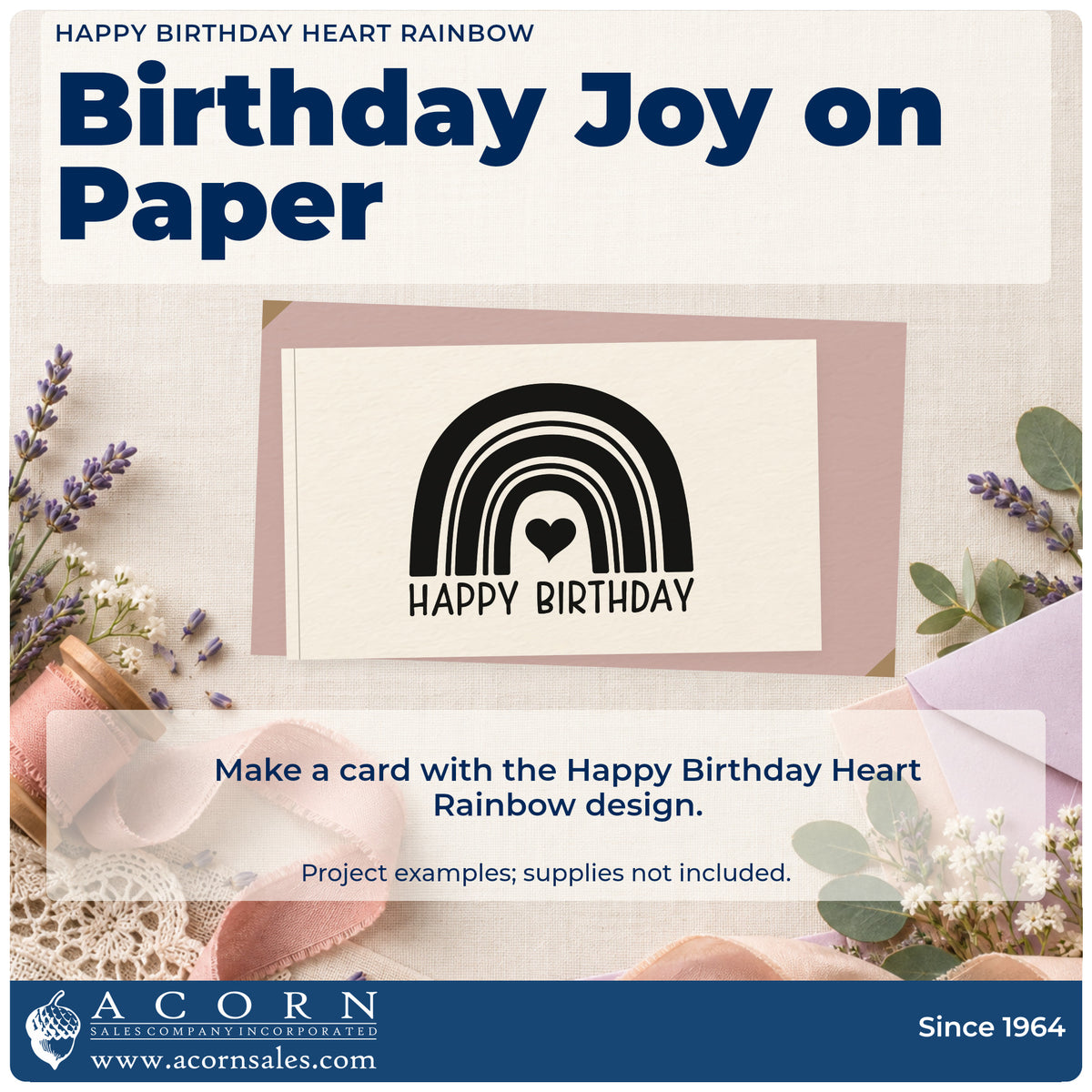 A finished handmade project stamped with the Happy Birthday Heart Rainbow Pre-Inked Stamp – Slim, ideal for rainbow party album page.