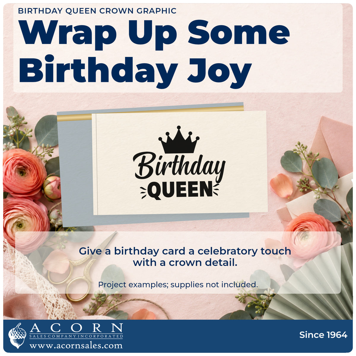 A finished handmade project stamped with the Duo Hand Birthday Queen Crown Rays Rubber Stamp, ideal for mother album page.