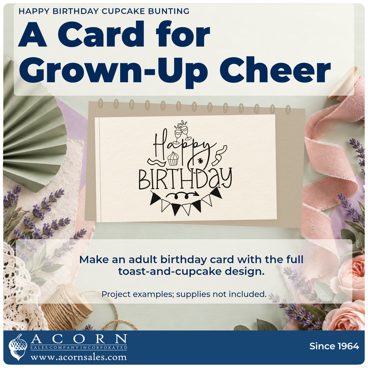 A finished handmade project stamped with the PSI Pre-Inked Happy Birthday Toasting Glasses Bunting Stamp, ideal for group year album page.