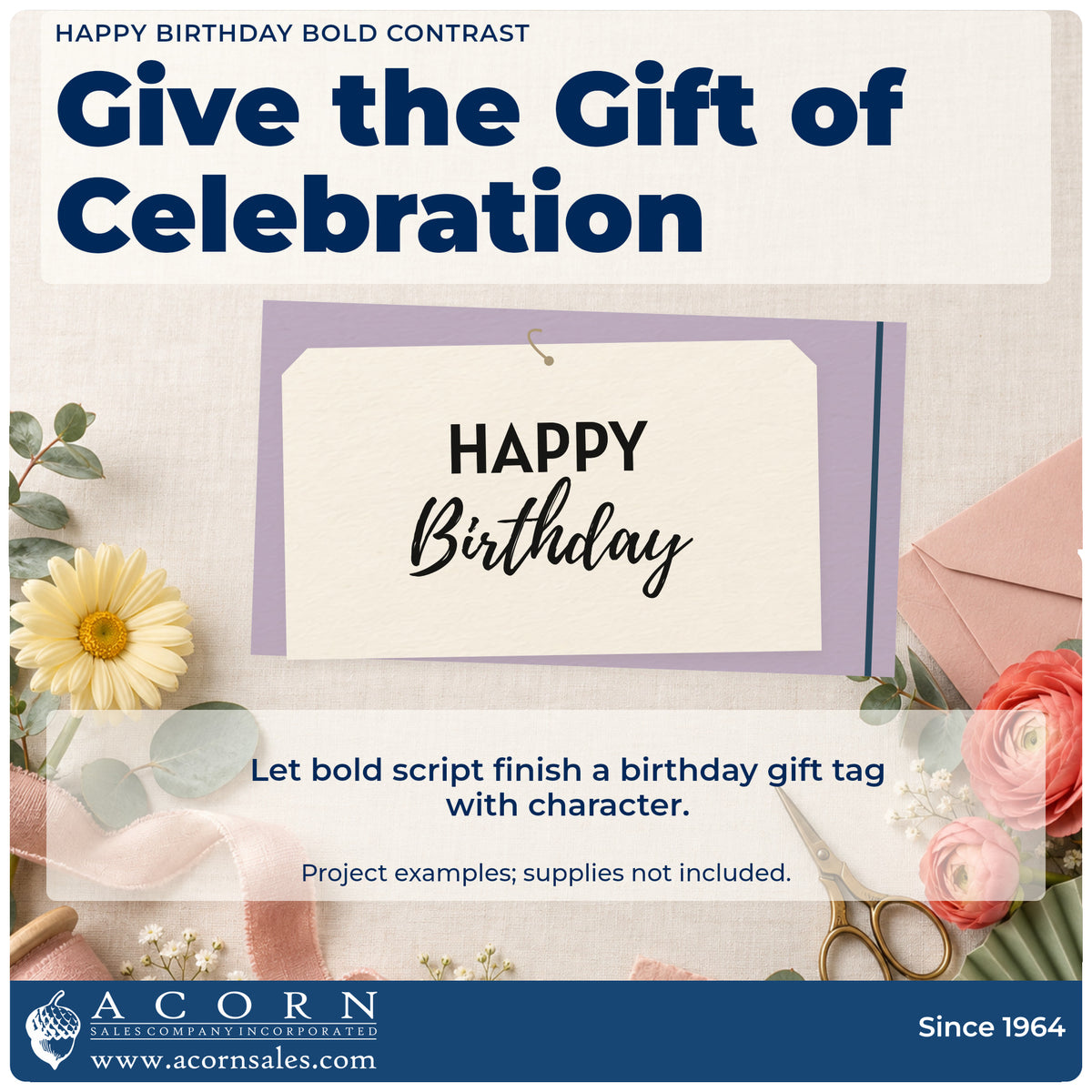 A finished handmade project stamped with the Happy Birthday Bold Contrast Script Lettering Craft Stamp – Self-Inking, ideal for hamper year album page.