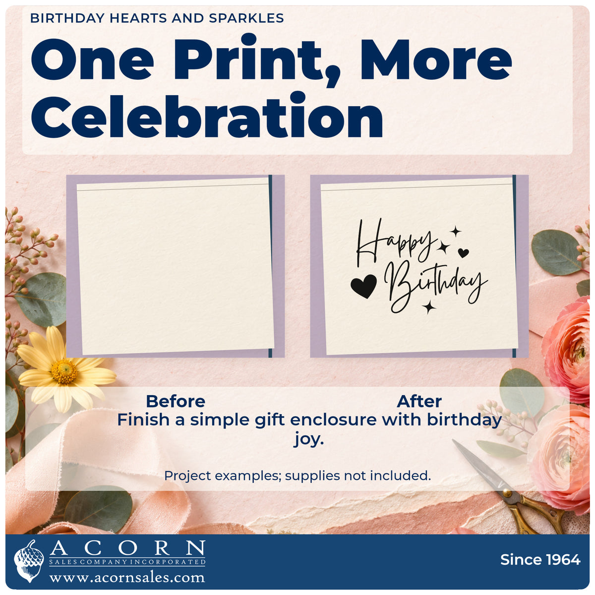 Before and after of a plain item finished with the Birthday Hearts And Sparkles Rubber Stamp – Duo Hand, a quick upgrade for framed relax room.