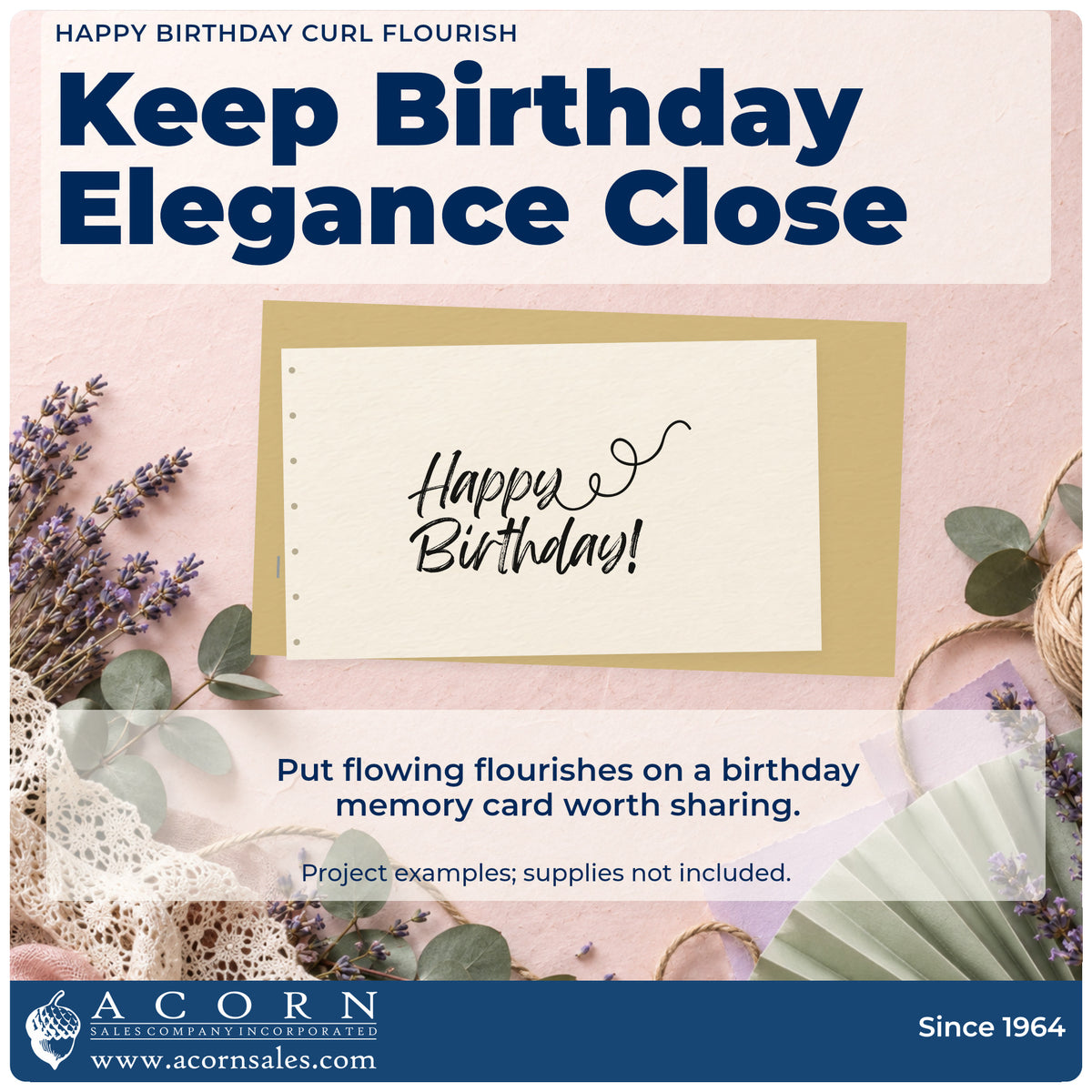 A finished handmade project stamped with the Premium Wooden Happy Birthday Curl Flourished Lettering Stamp – Vintage Pro, ideal for journal year album page.