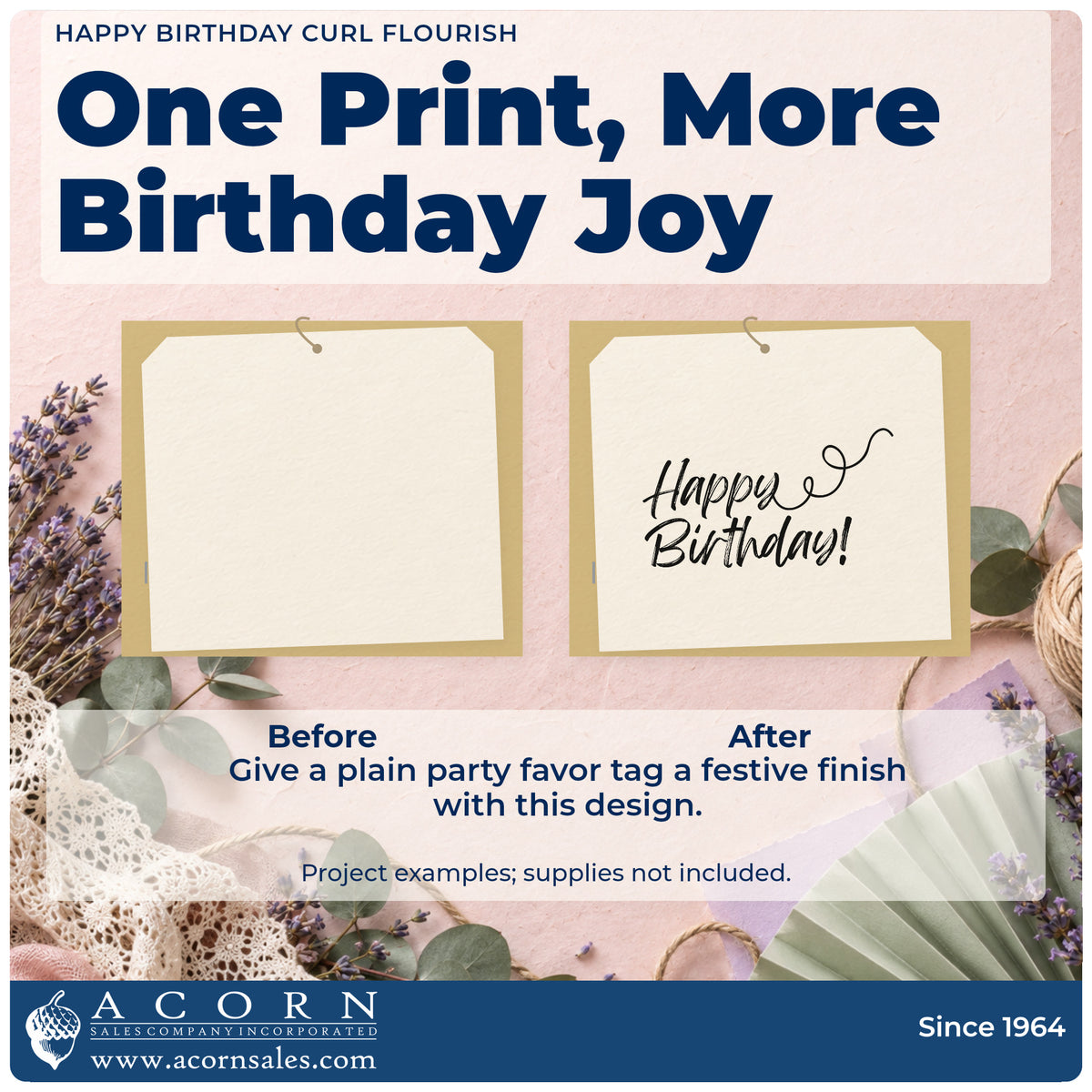 Before and after of a plain item finished with the Premium Wooden Happy Birthday Curl Flourished Lettering Stamp – Vintage Pro, a quick upgrade for framed writing desk.