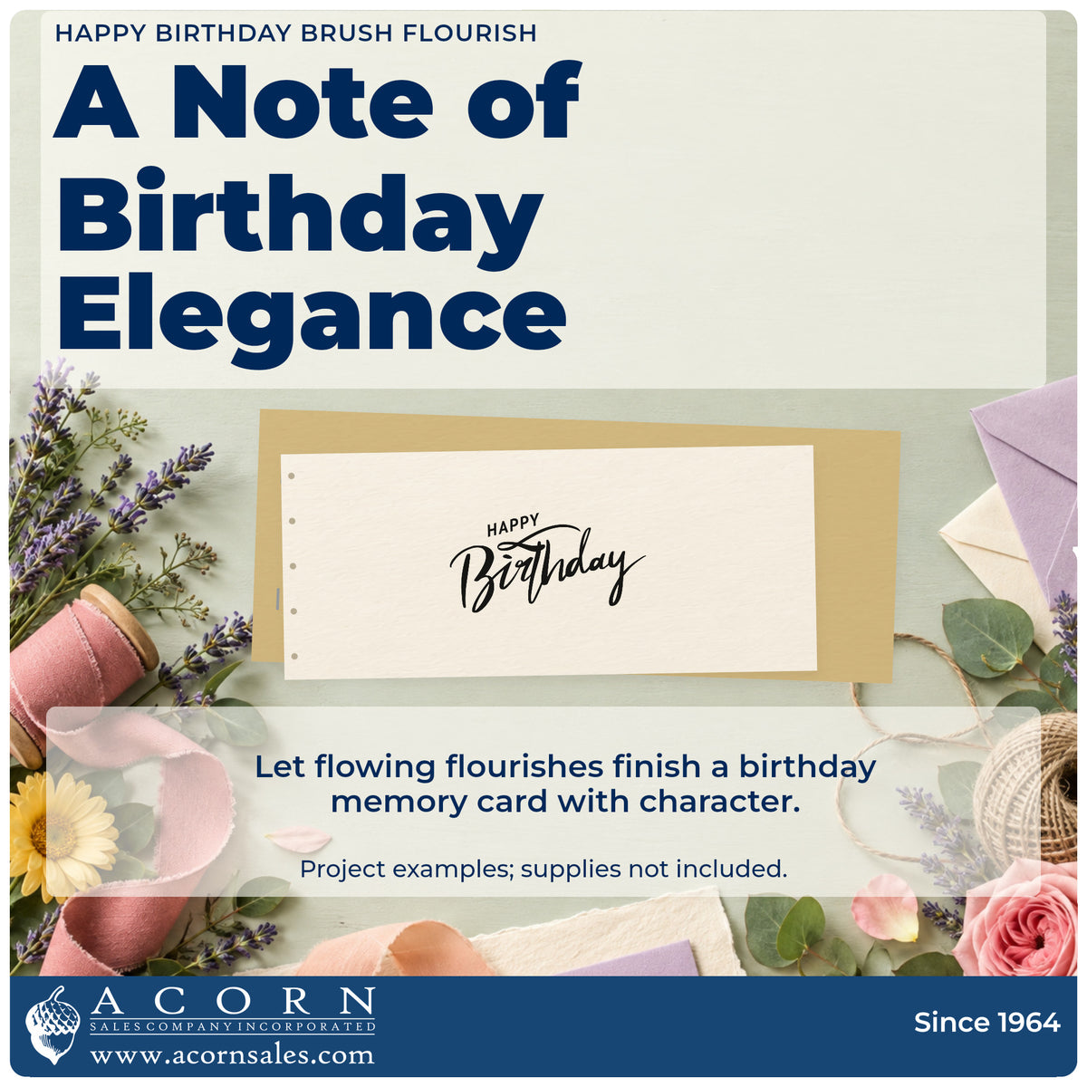 A finished handmade project stamped with the Happy Birthday Brush Flourished Lettering PSI Pre-Inked Stamp, ideal for install album page.
