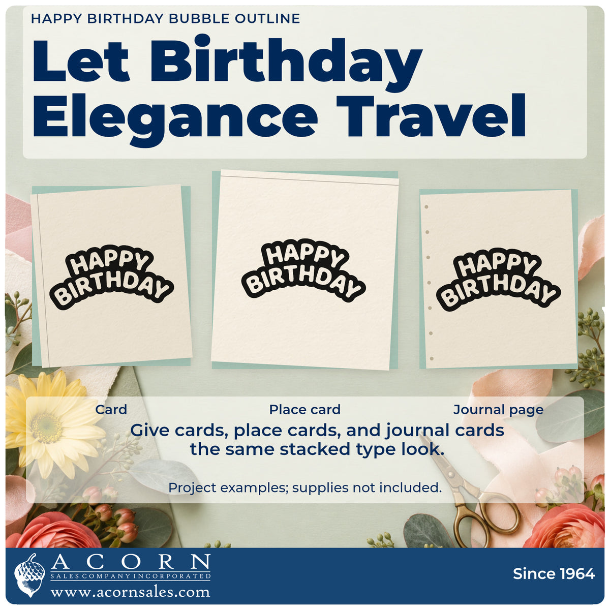 Three project examples made with the Happy Birthday Bubble Line Art PSI Pre-Inked Stamp, including slot booking sheet.