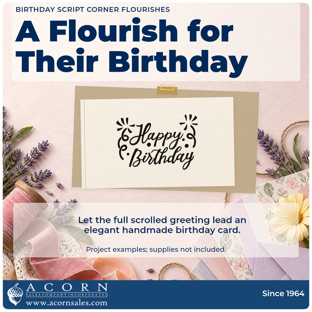 A finished handmade project stamped with the Pre-Inked Birthday Script Corner Flourishes With Sparkles Stamp – PSI, ideal for portrait album page.