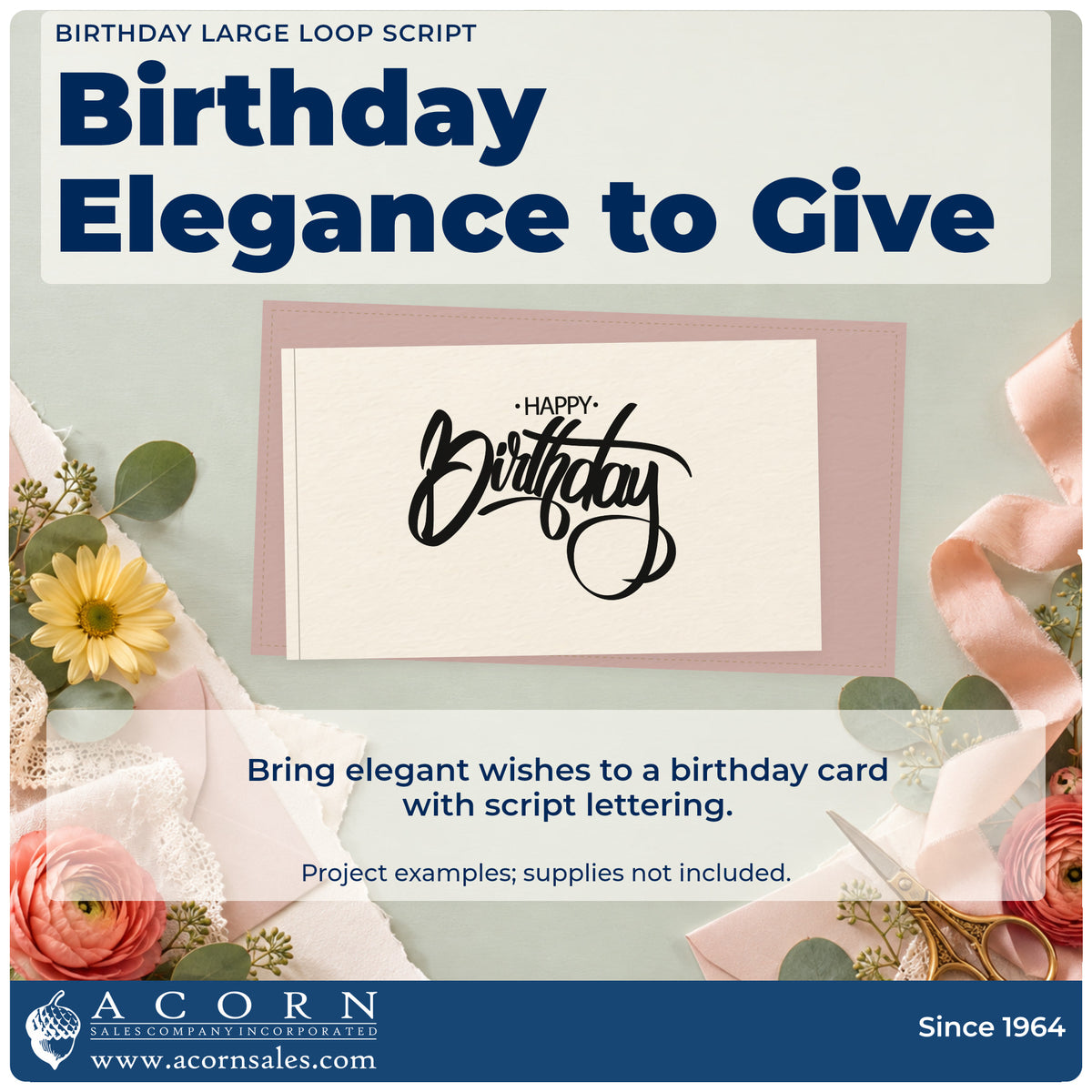 A finished handmade project stamped with the Birthday Brush Lettering Loop Flourish Pre-Inked Stamp – Slim, ideal for sign year album page.