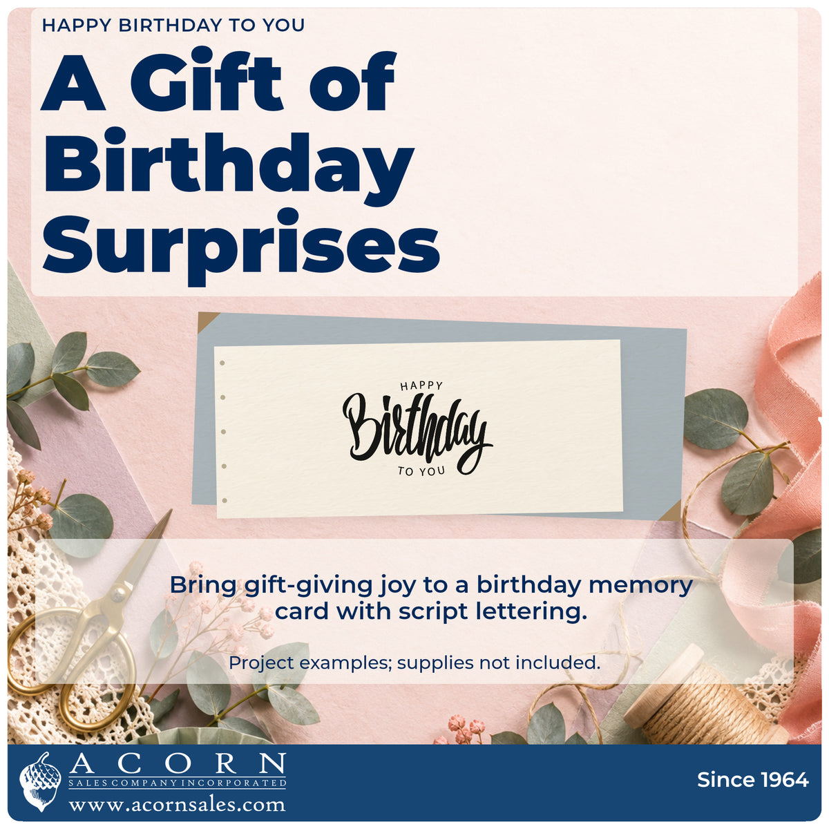 A finished handmade project stamped with the Happy Birthday To You Framed Word Art Premium Wooden Stamp – Vintage Pro, ideal for assembly album page.