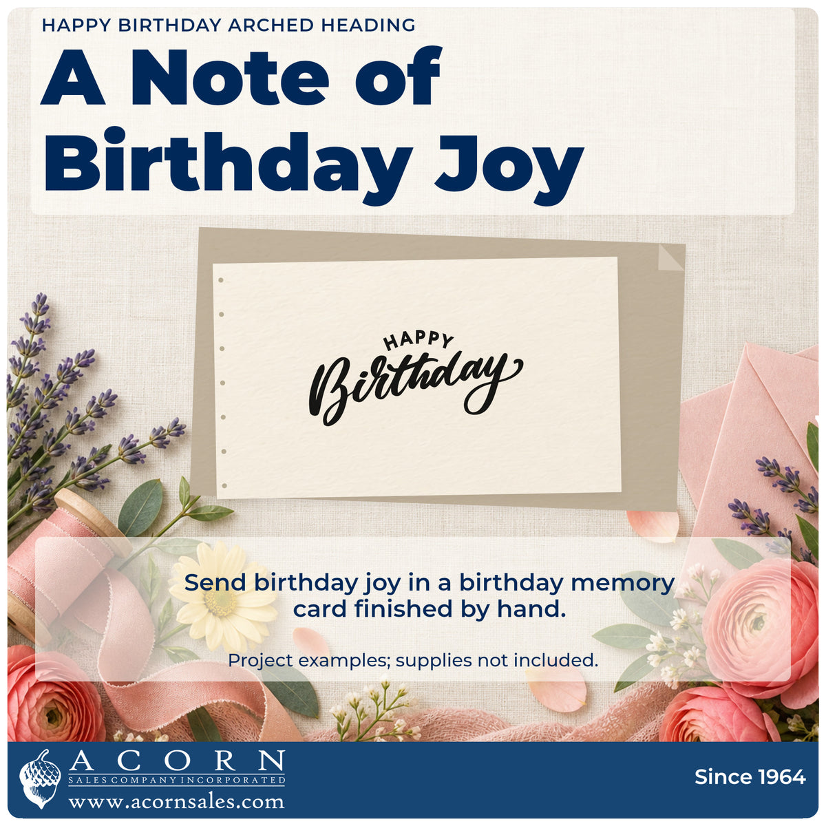 A finished handmade project stamped with the Happy Birthday Arched Heading Arch Pre-Inked Stamp – Slim, ideal for display year album page.