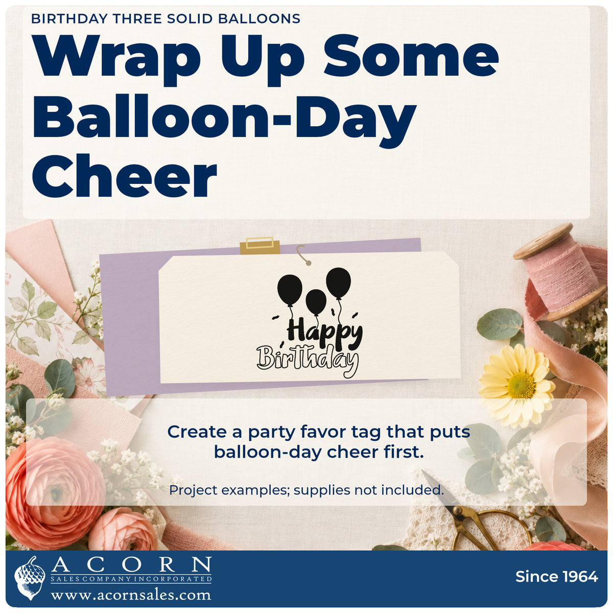 A finished handmade project stamped with the Birthday Three Solid Balloons Compact Pre-Inked Stamp – Slim, ideal for triplet album page.