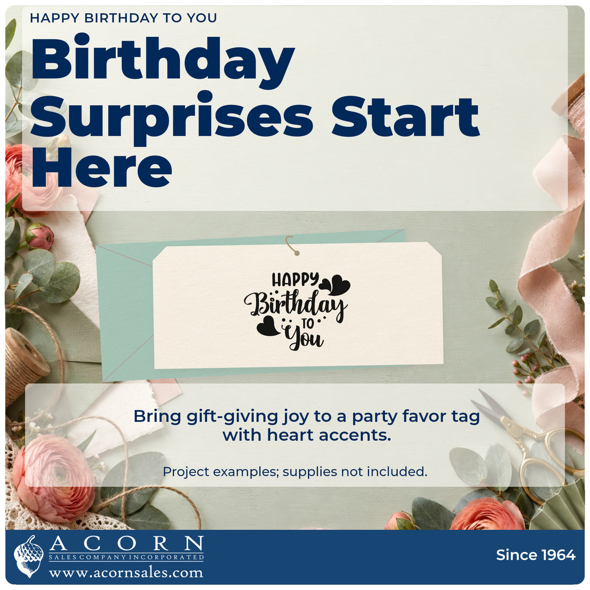 A finished handmade project stamped with the Happy Birthday To You Heart Clusters Premium Wood-Mounted Stamp – Vintage Pro, ideal for twin year album page.