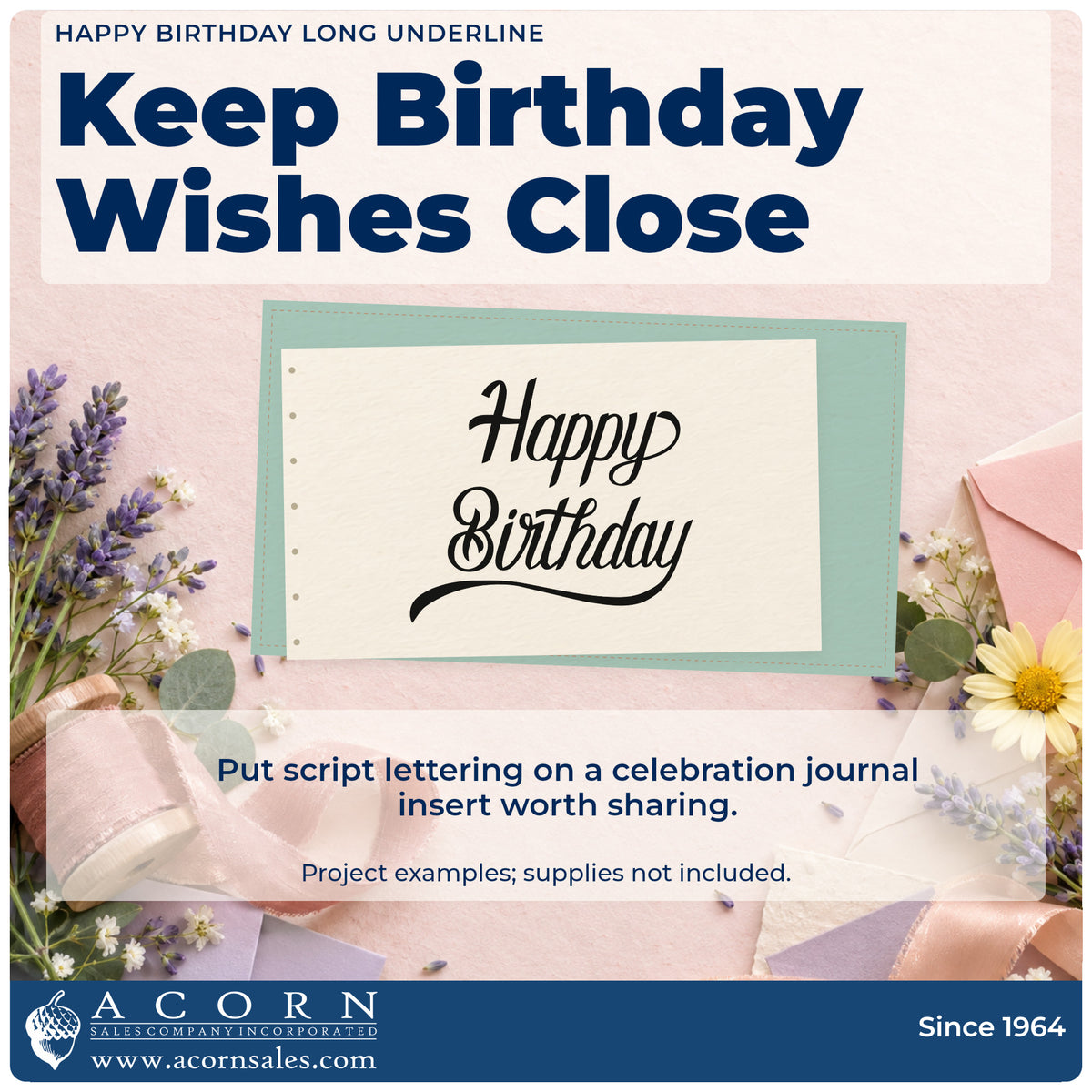 A finished handmade project stamped with the Happy Birthday Long Underline Script Lettering Stamp – Slim Pre-Inked, ideal for print year album page.