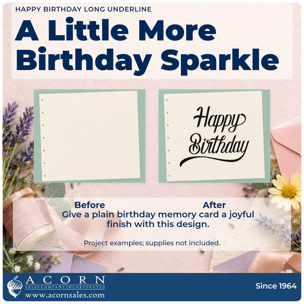 Before and after of a plain item finished with the Happy Birthday Long Underline Script Lettering Hand Stamp – Duo, a quick upgrade for framed press room.