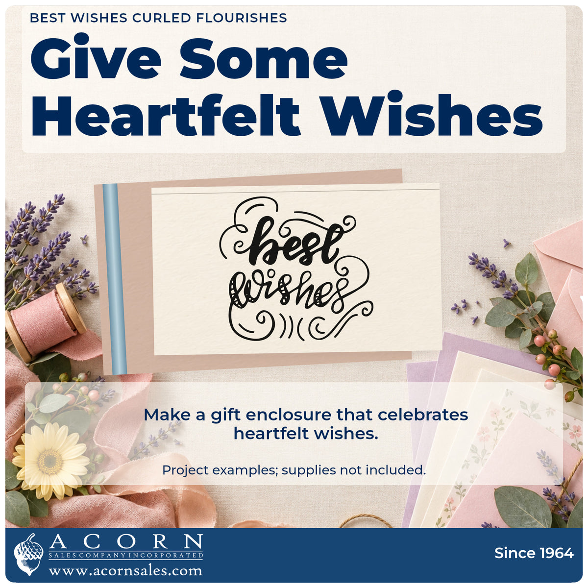 A finished handmade project stamped with the Best Wishes Curled Flourishes Rubber Stamp – Duo Hand, ideal for send off album page.