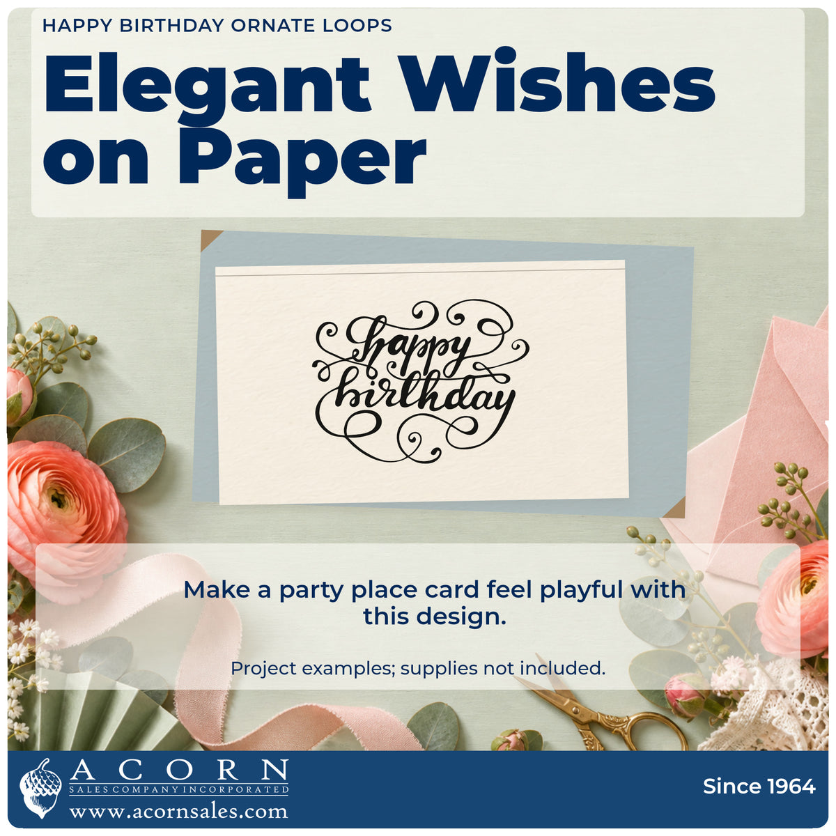 A finished handmade project stamped with the Happy Birthday Ornate Loops Lettering Flourish Stamp – Premium Vintage Pro Wooden, ideal for elder year album page.