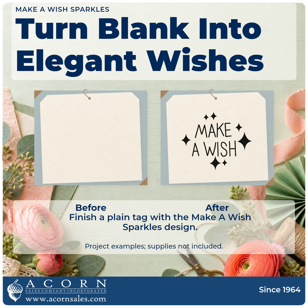 Before and after of a plain item finished with the Make A Wish Sparkles Premium Wooden Stamp – Vintage Pro, a quick upgrade for framed bedroom shelf.