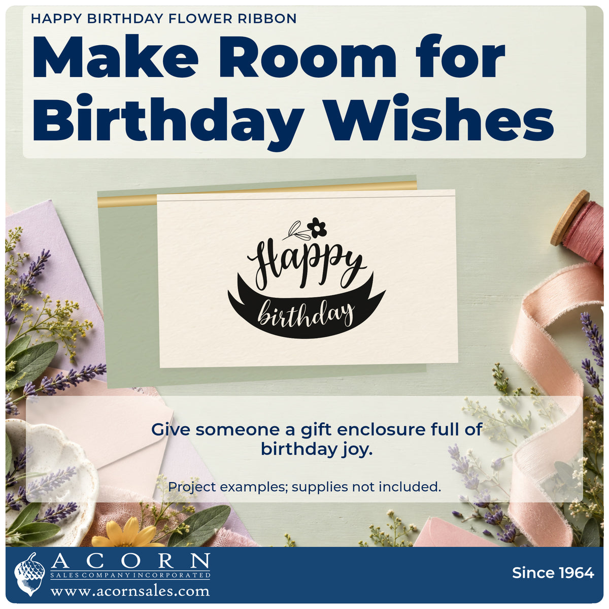 A finished handmade project stamped with the Flower And Ribbon Birthday Greeting Pre-Inked Stamp – PSI, ideal for cutting garden album page.