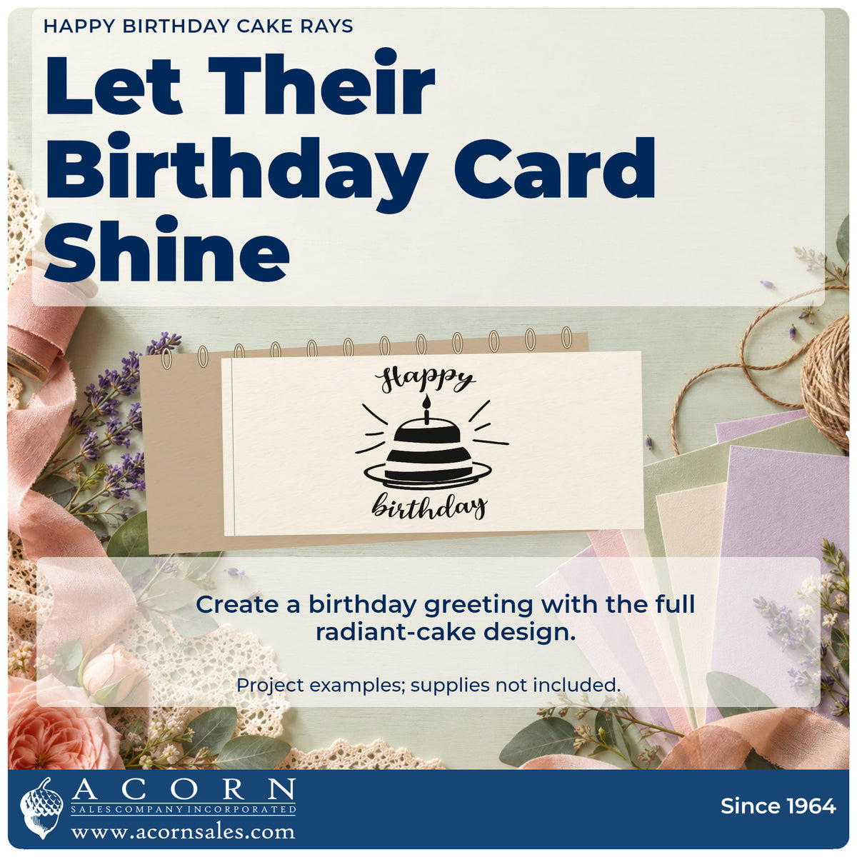 A finished handmade project stamped with the Happy Birthday Cake Rays Self-Inking Stamp, ideal for first year album page.