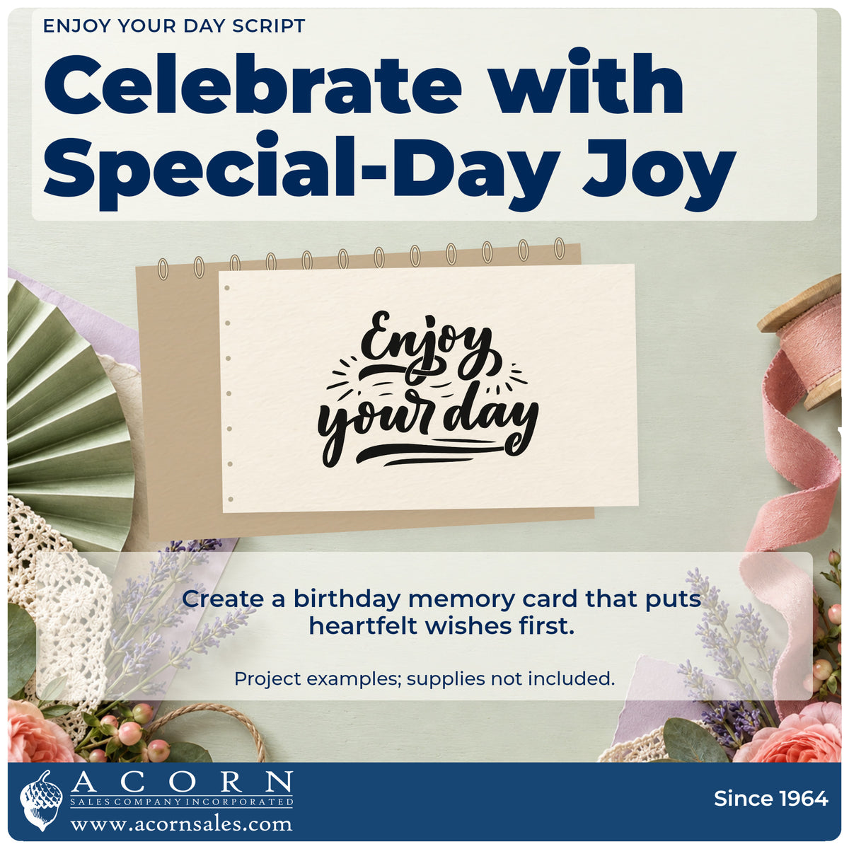 A finished handmade project stamped with the Enjoy Your Day Script Self-Inking Stamp, ideal for leave year album page.