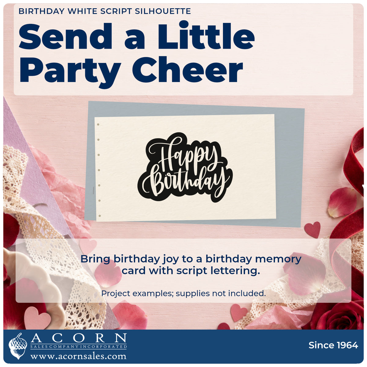 A finished handmade project stamped with the Happy Birthday Cutout Script Lettering Pre-Inked Stamp – Slim, ideal for neon year album page.
