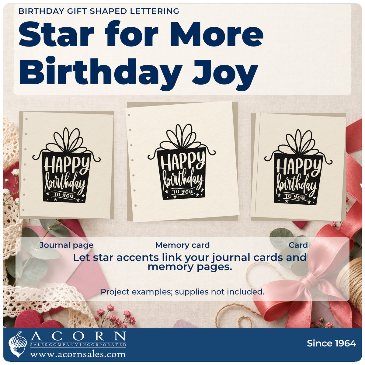 Three project examples made with the Birthday Gift Shaped Word Art Hand Stamp – Duo, including desk rota sheet.