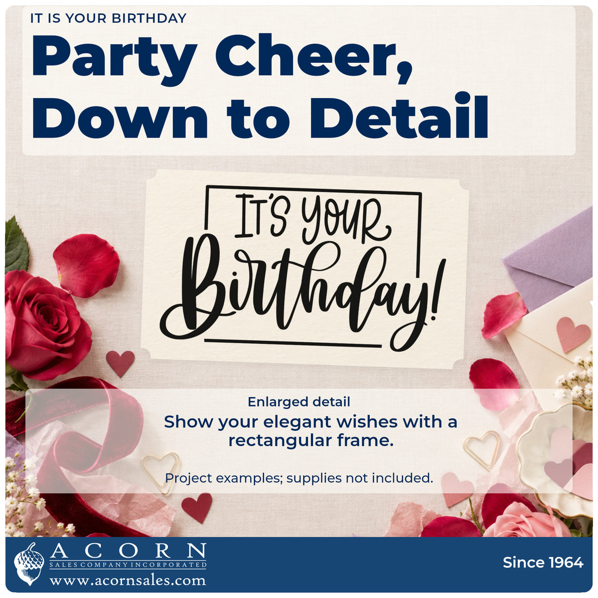 Enlarged detail of the It Is Your Birthday Self-Inking Stamp imprint. IT'S YOUR Birthday! appears within a thin rectangular frame.