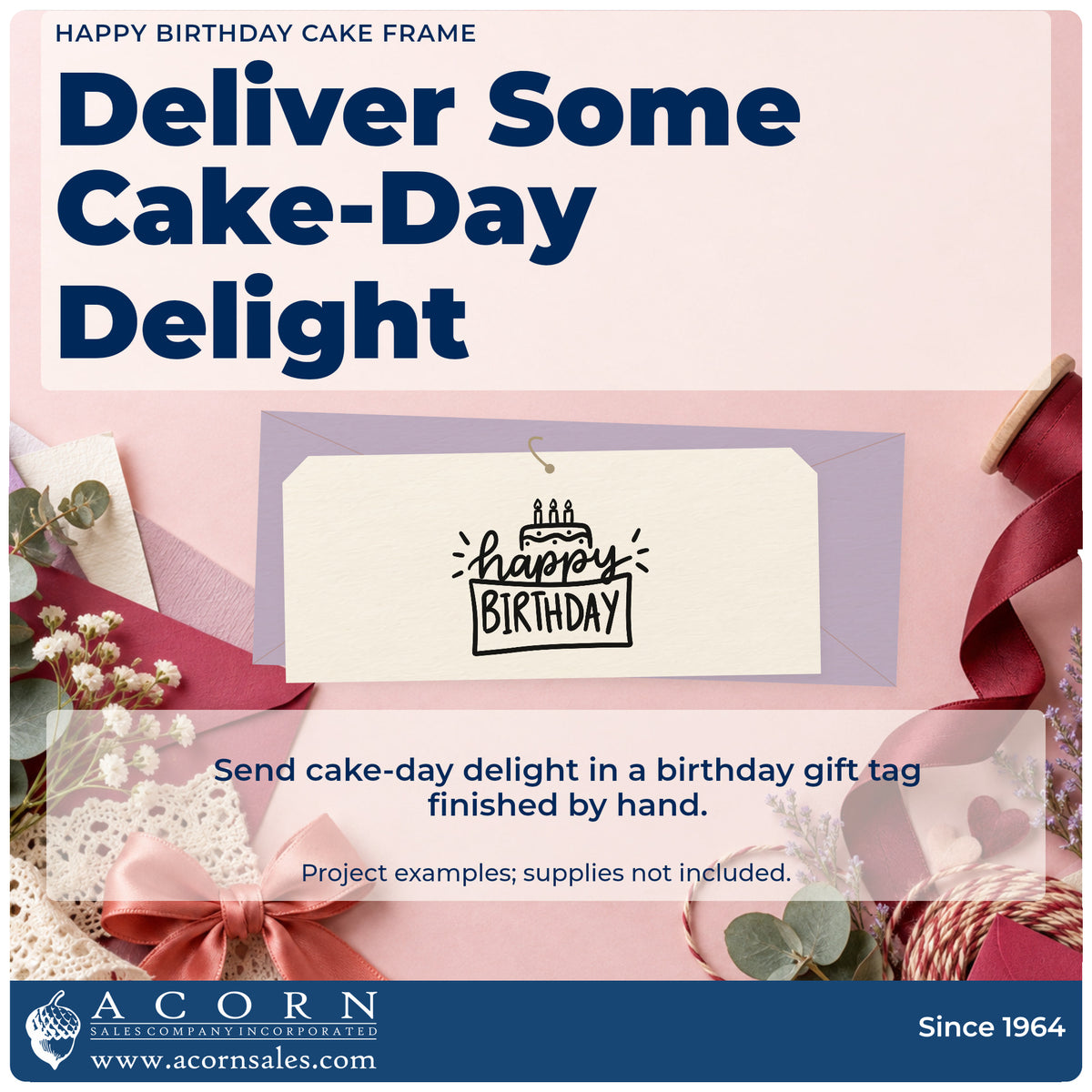 A finished handmade project stamped with the Pre-Inked Happy Birthday Cake Framed Lettering Stamp – PSI, ideal for home bake album page.