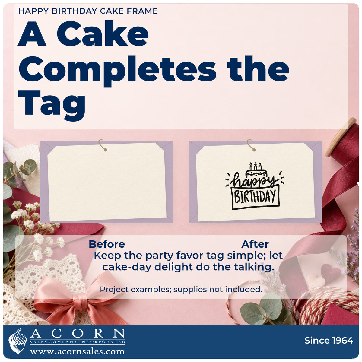 Before and after of a plain item finished with the Pre-Inked Happy Birthday Cake Framed Lettering Stamp – PSI, a quick upgrade for framed kitchen nook.