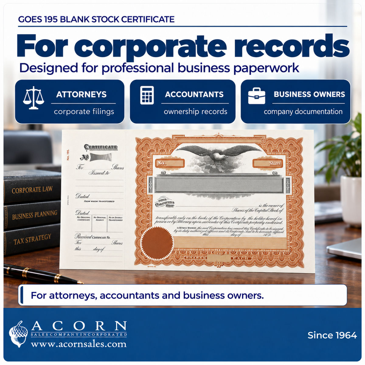 Acorn Sales SKU 2502 infographic: For Corporate Records