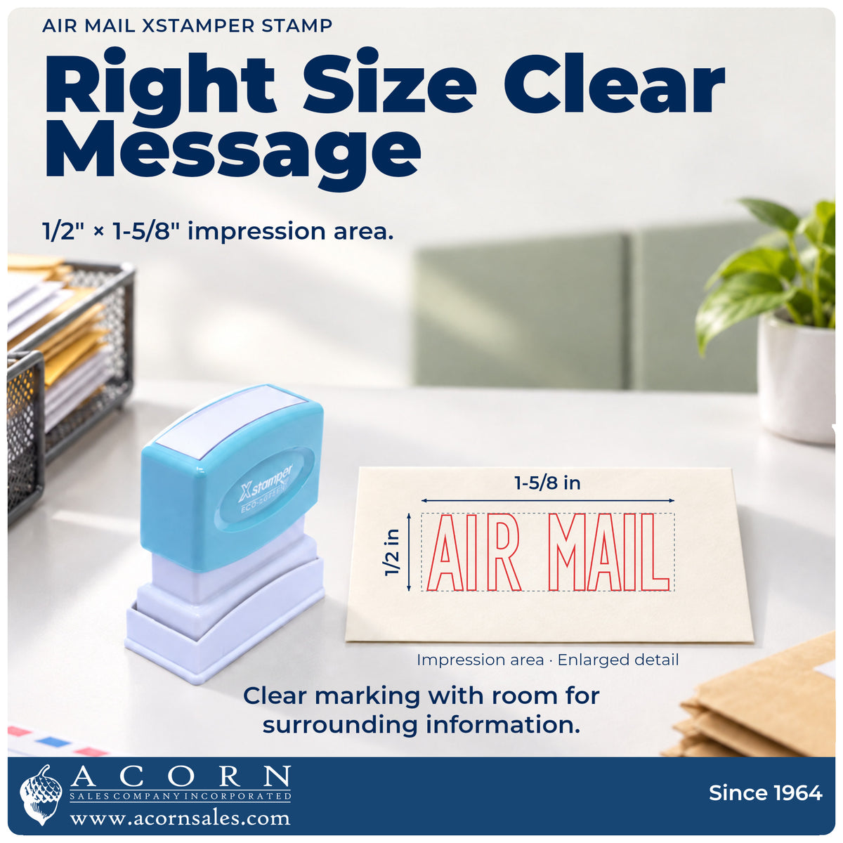 Impression size guide: the "Air mail" imprint measures 1-5/8 x 1/2 in