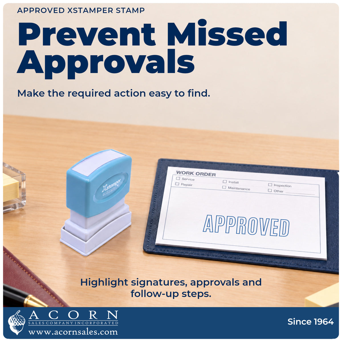 Office workflow showing where the "Approved" stamp marks documents