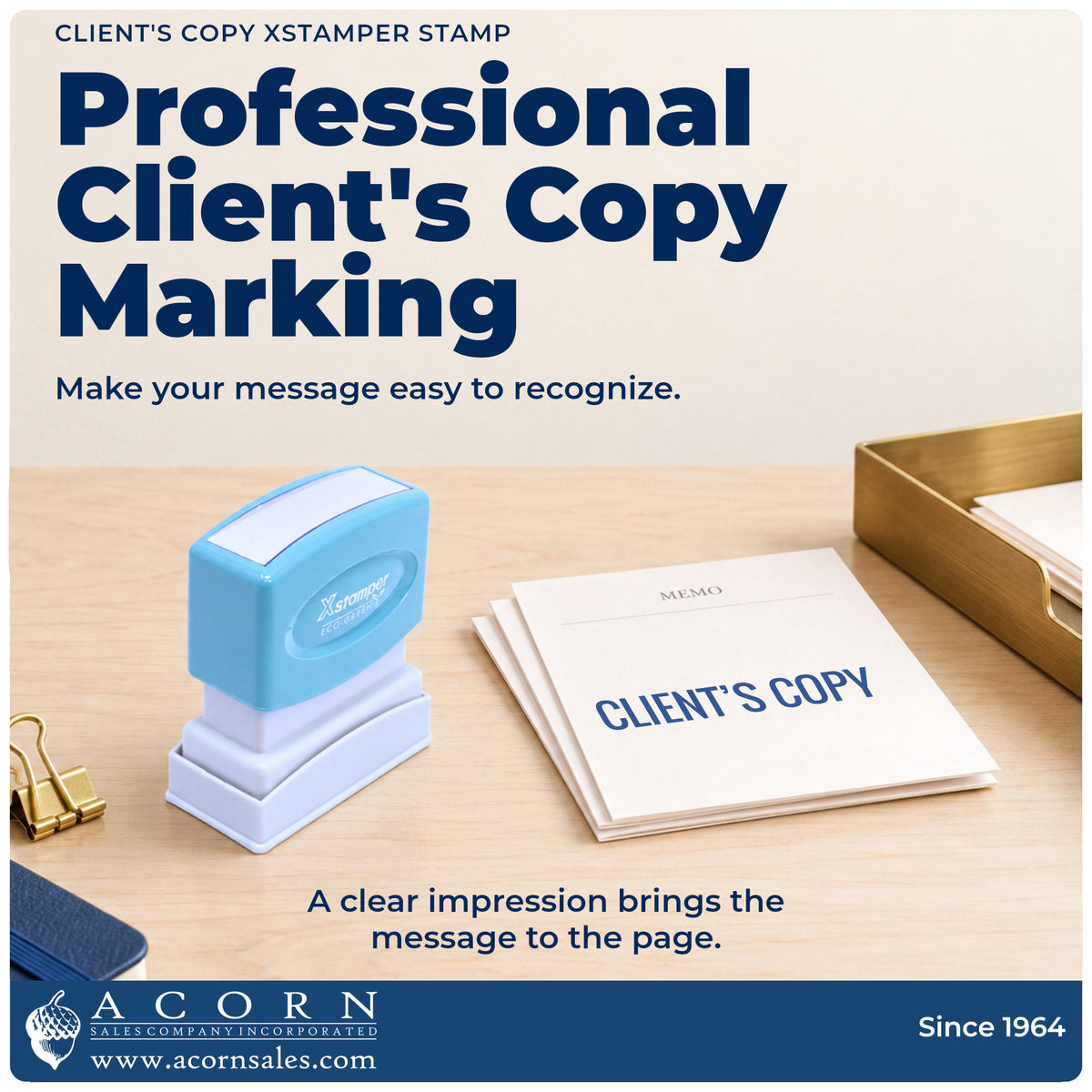 "Client's copy" imprint on office paperwork beside the Client's Copy Stamp For Document Distribution
