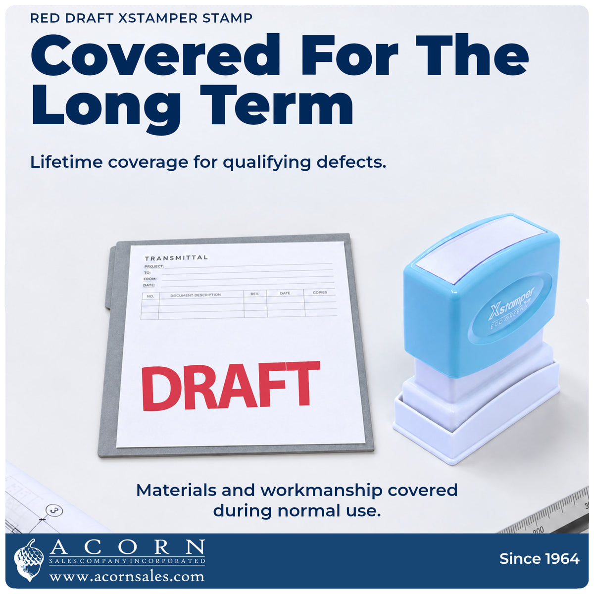 Lifetime guarantee graphic shown with the Draft Stamp For Document Review – Red Pre-Inked Xstamper from Acorn Sales